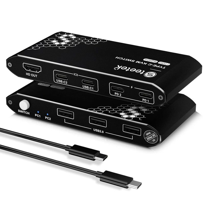 USB C KVM Switch 2 In 1 Out,4K@60Hz, KVM Switches USB2.0,HDMI 2.0, PD3.0,Type C Switch,USB C KVM 2 P