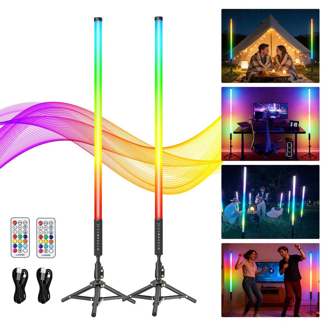 2 Stück 90cm LED Videolicht Mood1 Pro mit Stativ, LED Handheld Fotografie Lichtdimmbar und Musikmodu