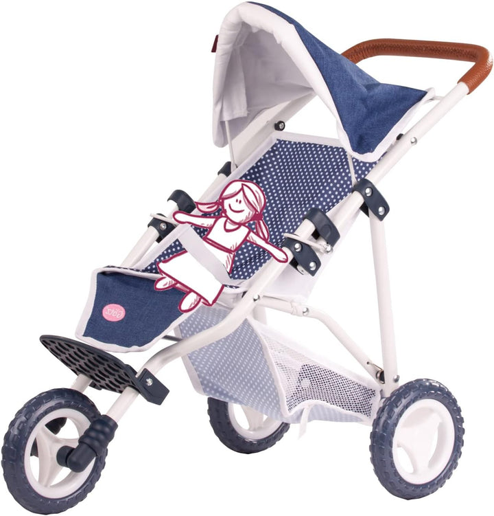 Götz 3403081 3-Rad Puppen-Buggy Denim Dots Puppenwagen - passend für alle Götz Puppen bis 50 cm mit
