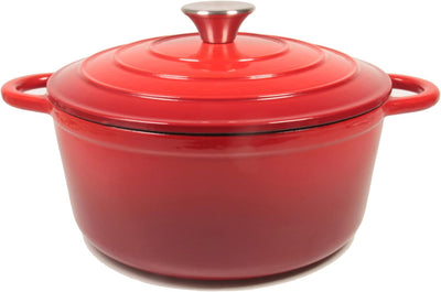 Nilpferd Gusseisen Topf Bratentopf Schmortopf Brotbacktopf mit Deckel und Griffen 22cm/3l Rund Rot E
