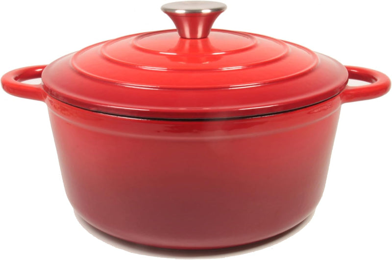 Nilpferd Gusseisen Topf Bratentopf Schmortopf Brotbacktopf mit Deckel und Griffen 22cm/3l Rund Rot E