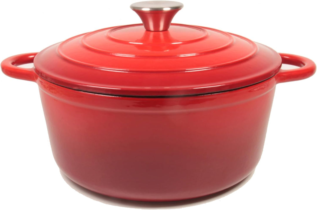 Nilpferd Gusseisen Topf Bratentopf Schmortopf Brotbacktopf mit Deckel und Griffen 22cm/3l Rund Rot E