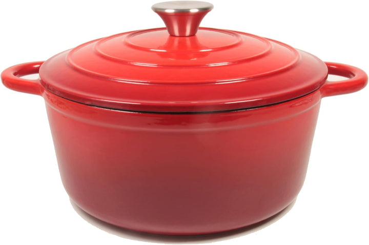 Nilpferd Gusseisen Topf Bratentopf Schmortopf Brotbacktopf mit Deckel und Griffen 22cm/3l Rund Rot E