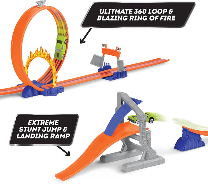 Driven Turbocharge Autorennbahn Stunt Jump Extreme – mit Rennauto, Looping, Feuerring, Bahnen, Rampe