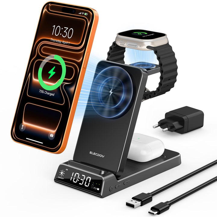 3-in-1 Wireless Ladestation für Apple, Faltbare Magnetische Ladestation für iPhone 17e/17 Pro Max/16