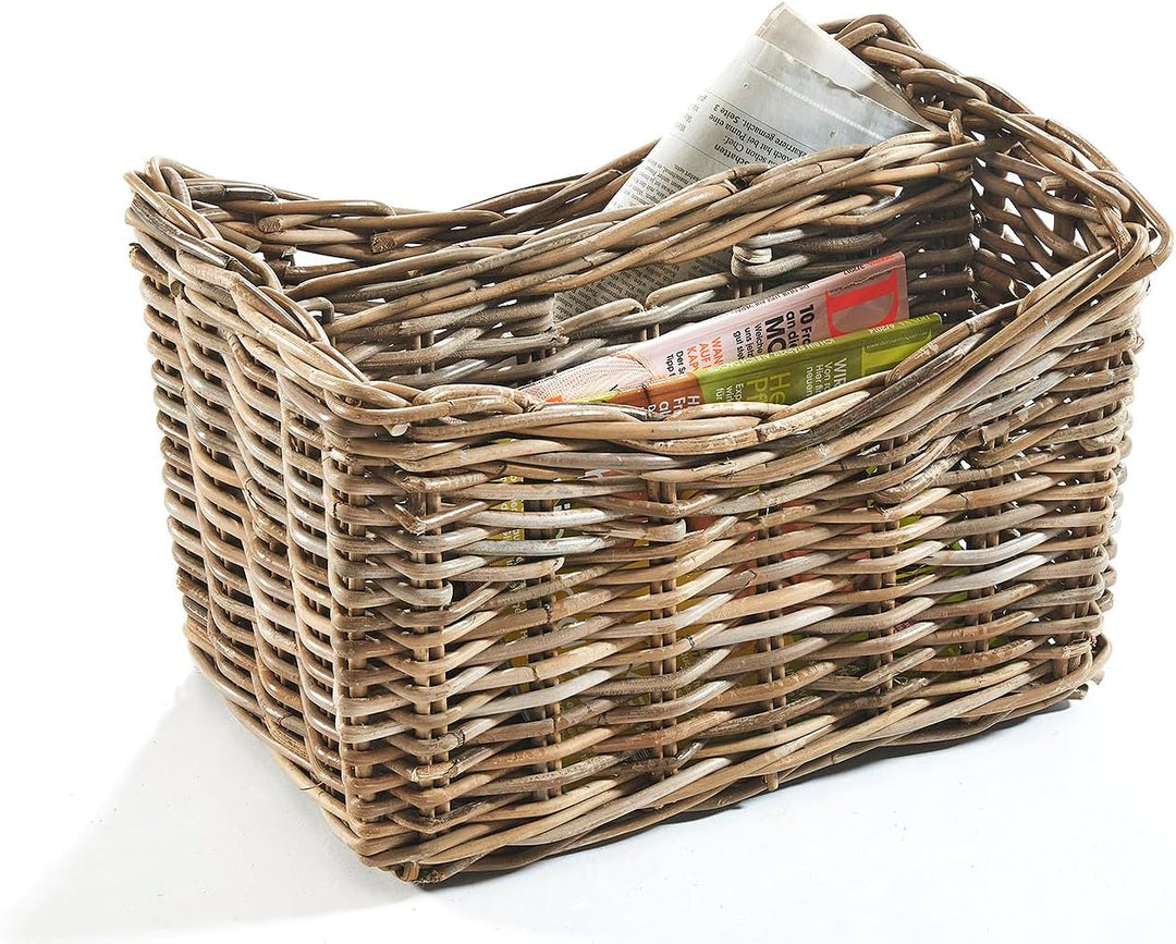 Kobolo Zeitungsständer Magazinsammler Zeitschriftenkorb aus Rattan - kubu Grey - 2 Fächer