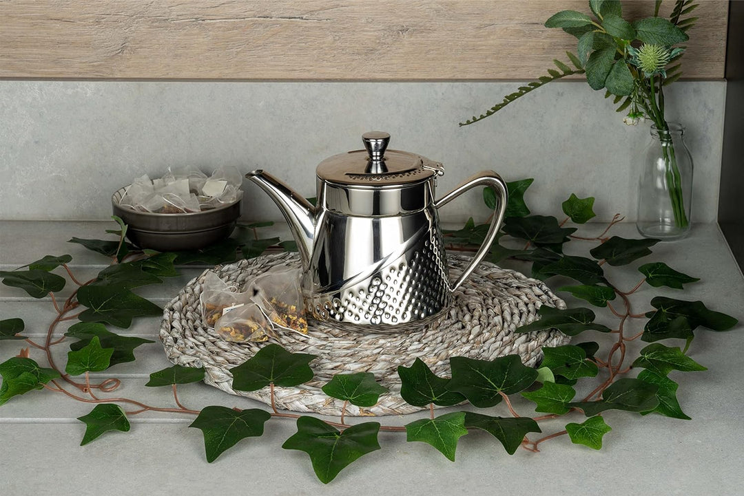 Café Olé Arabica Teekanne, Gehämmert, 24oz, 700ml, 18/10 Edelstahl, Cool Touch Griff und Knopf, Spie
