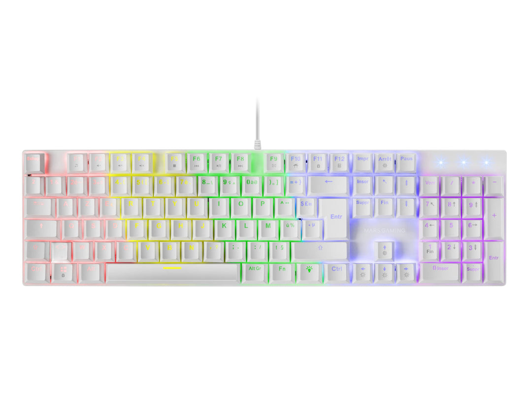 Mars Gaming MK422 Weiss, Mechanische Gaming Tastatur RGB, Antighosting, Mechanischer Switch Braun, F