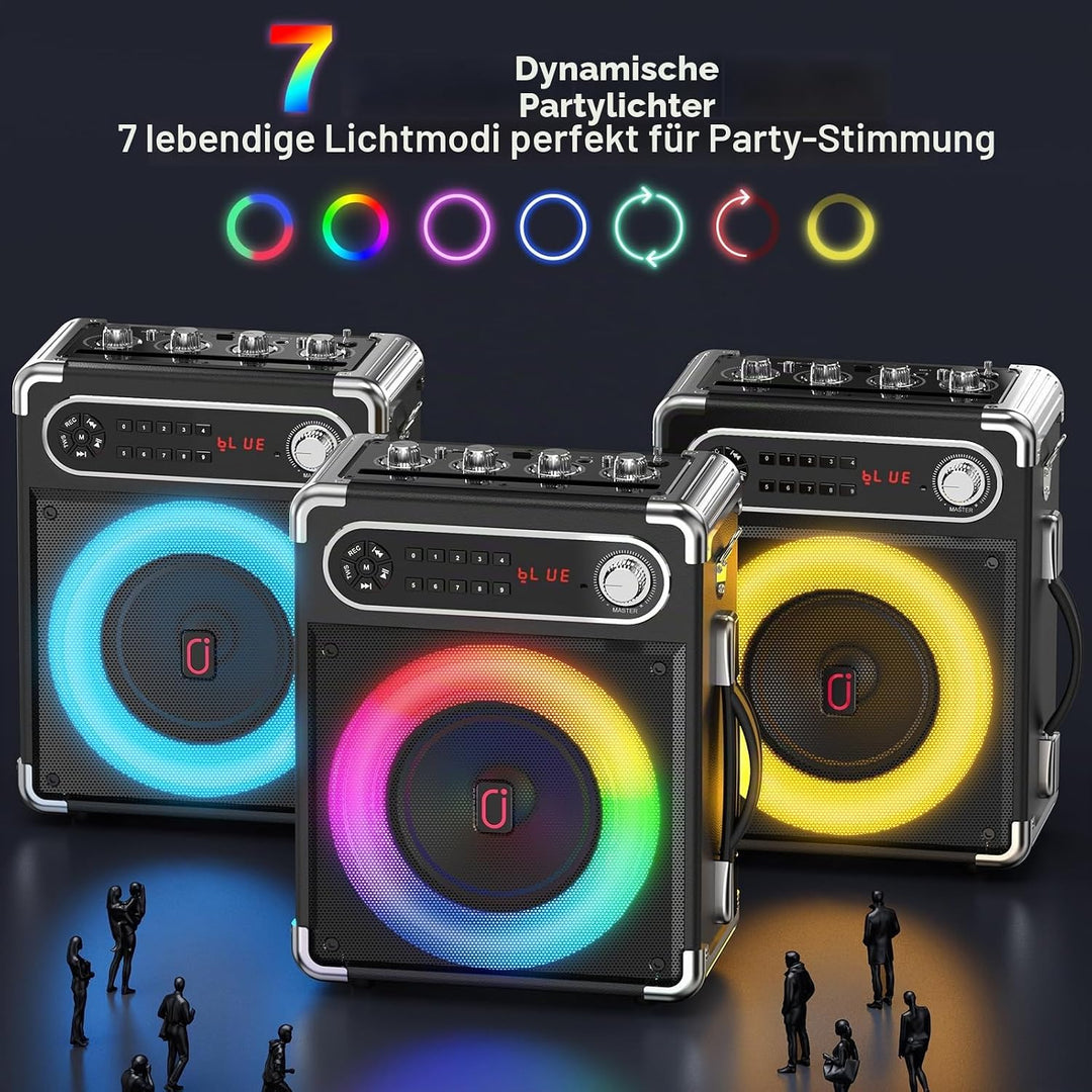 JYX Karaoke Anlage mit 2 drahtlosen Mikrofonens, Tragbares PA-System Karaoke Lautsprecher Höhen/Bass