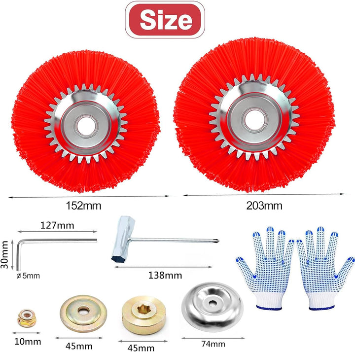 2 PCS Nylon-Unkrautbürste für Motorsense,6 Zoll+8 Zoll 25,4 mm Wildkrautbürste Weed Brush,Hochwertig