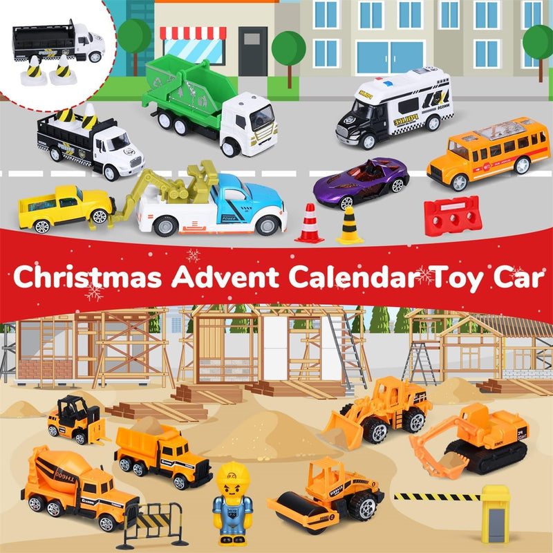 iZoeL Adventskalender Autos Junge 2024,Auto-Spielzeug-Adventskalender Kinder, 24 Fahrzeuge aus Legie