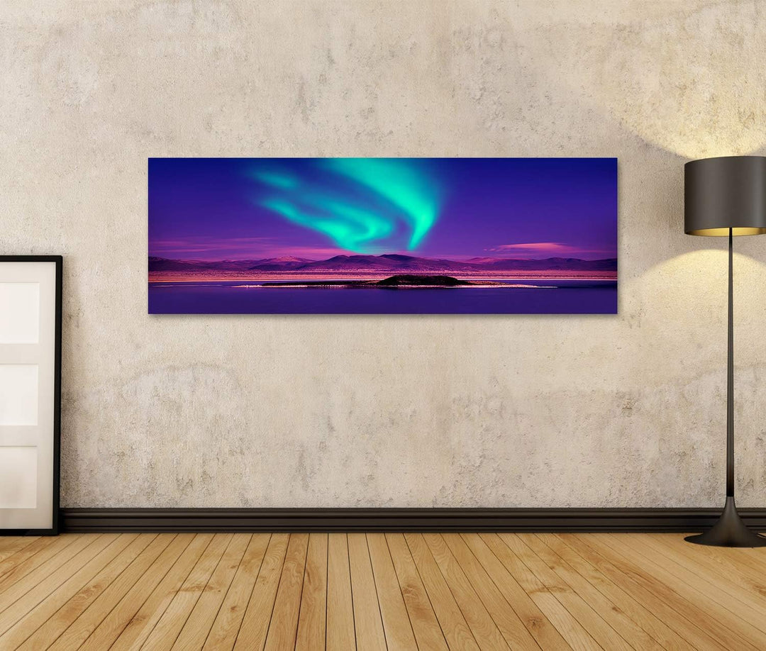 islandburner Bild auf Leinwand Nordlichter Aurora Borealis Bilder Wandbilder Poster Leinwand 120x40c