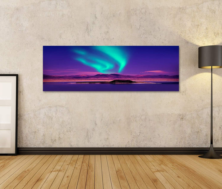 islandburner Bild auf Leinwand Nordlichter Aurora Borealis Bilder Wandbilder Poster Leinwand 120x40c