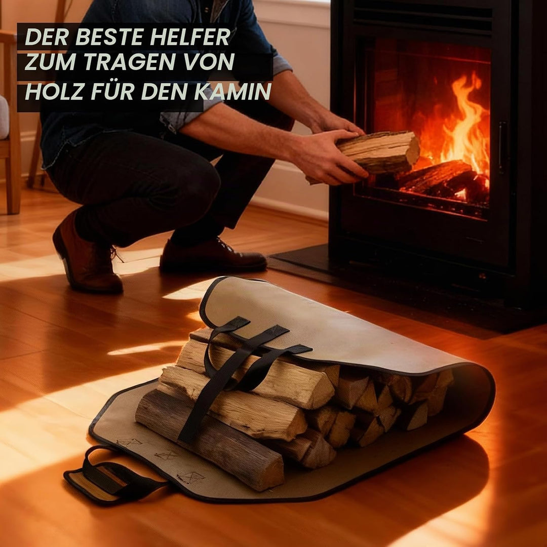 Brennholztasche und feuerfeste Kaminmatte, tolles Geschenk für die Hütte, grosse Brennholz-Tragetasc