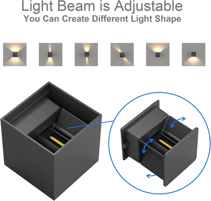 K-Bright LED Wandleuchten Innen/Aussen 12W Wandlampe Innen Auf und ab Einstellbarer Lichtstrahl 3000