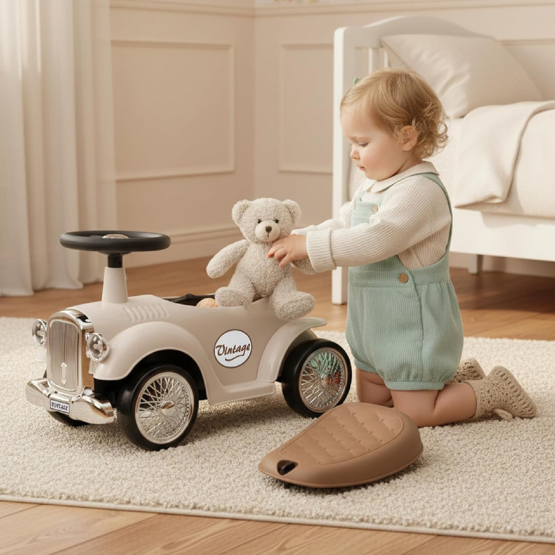 Rutschauto ab 1 Jahr Retro Classic, Rutschauto Indoor, Auto Kinder, Baby Auto, Gehhilfe mit Horn (El