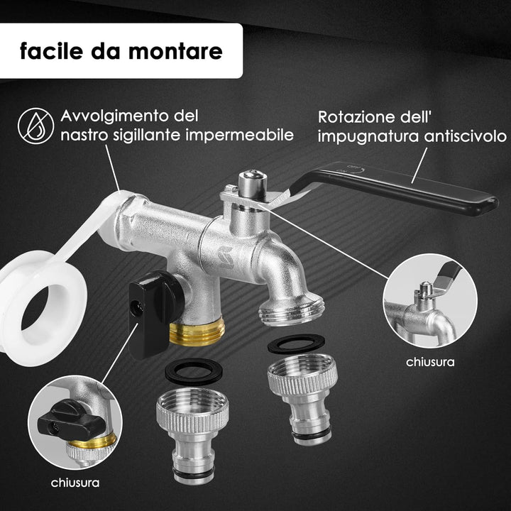 SPGOOD Premium Garten Wasserhahn, 1/2 Doppel Messing Wasserhahn rost- und hochtemperaturbeständig +