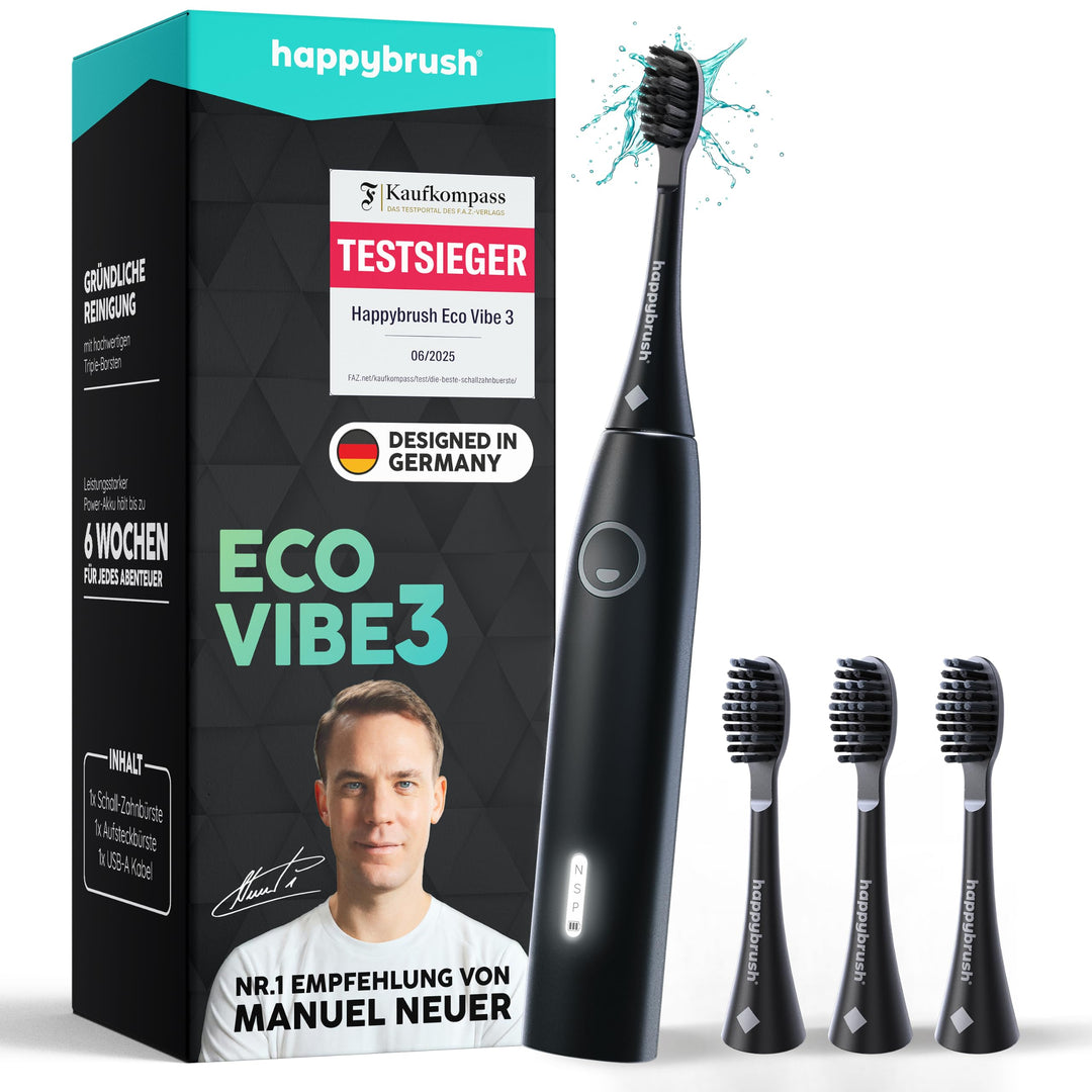 happybrush [Testsieger*] Elektrische Schallzahnbürste Eco VIBE 3 - Nachhaltige Zahnbürste mit 6 Woch