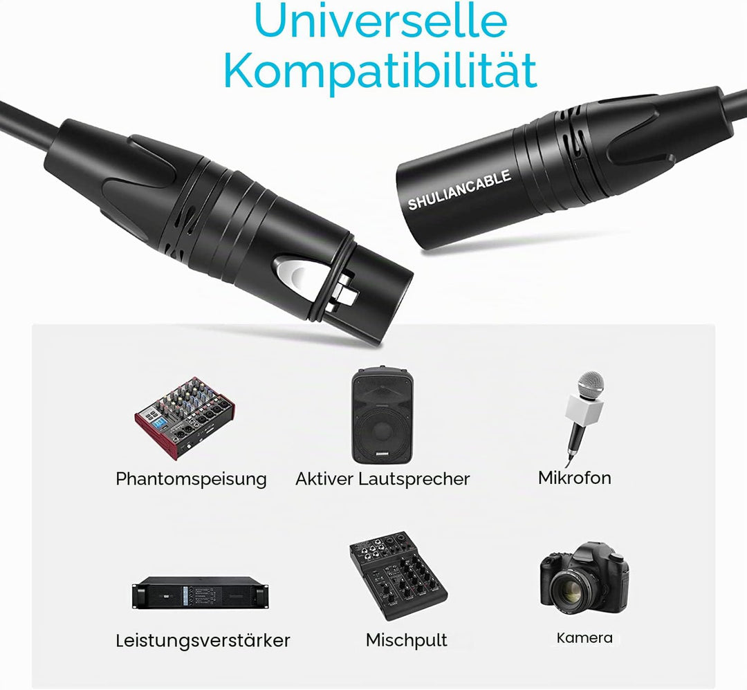 SHULIANCABLE Mikrofonkabel XLR Kabel, XLR Stecker auf XLR Buchse, Mikrofonkabel für Mikrofon, Verstä