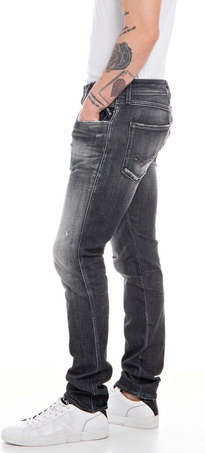 Replay Herren Jeans Anbass Slim-Fit Aged mit Power Stretch, 097 Dark Grey