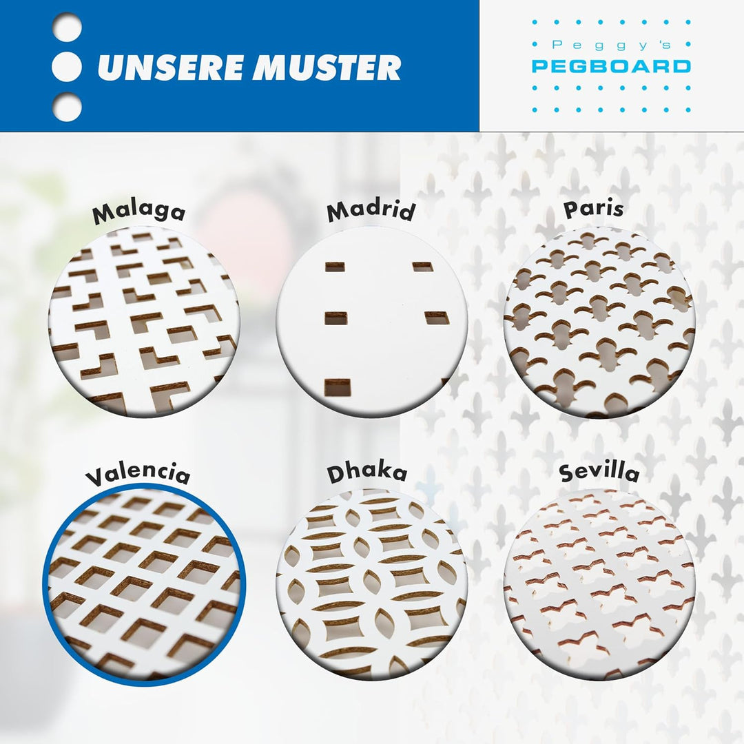 PEGBOARD - VALENCIA Lochwand 122 x 61 x 0,3 cm MDF Holzplatte weiss lackiert - Deutsches Produkt - H