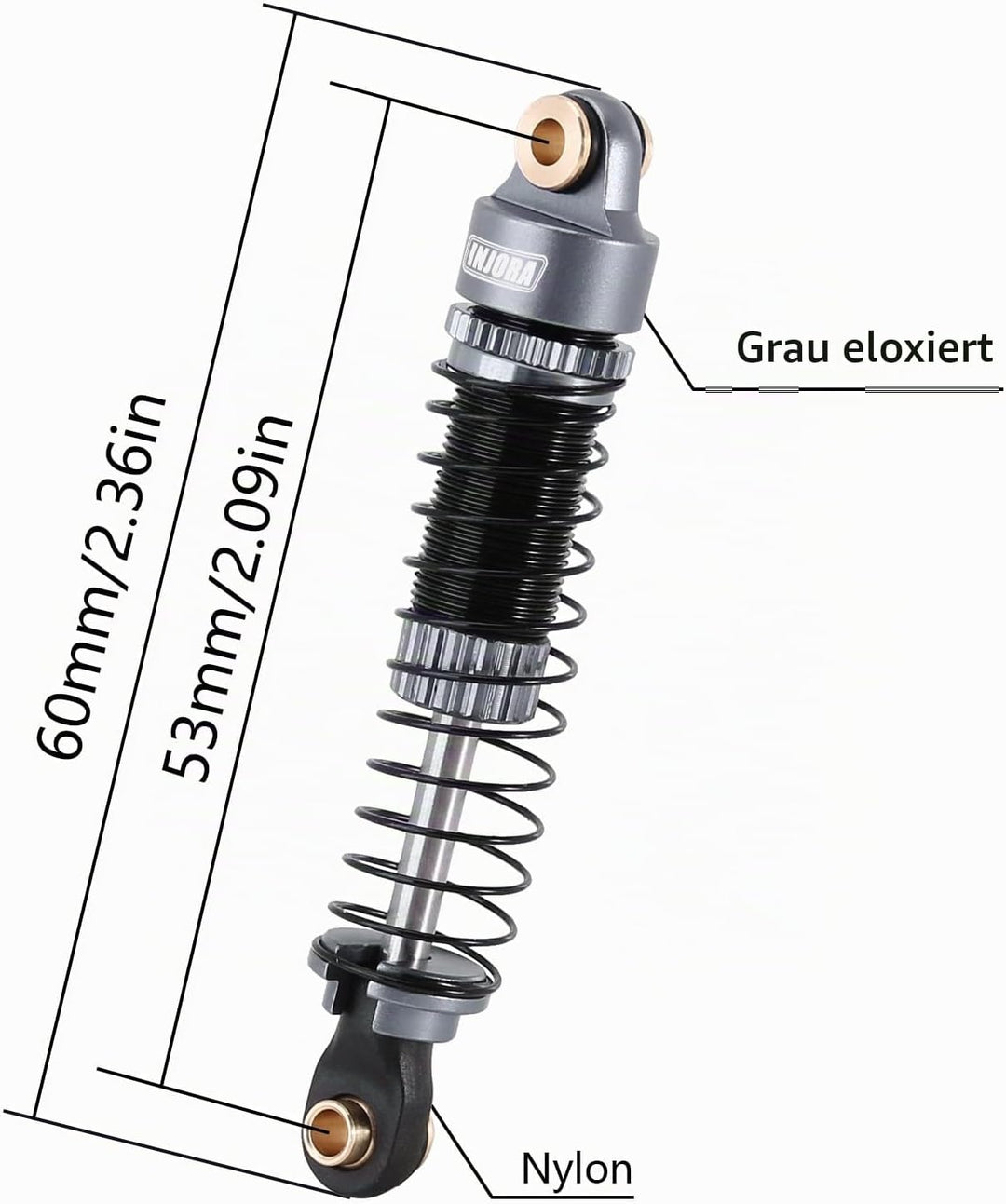 INJORA 53mm Stossdämpfer - Absorber Öl Gewindedämpfer für TRX4M K10 High Trail Upgrade 1/18, Grau, G