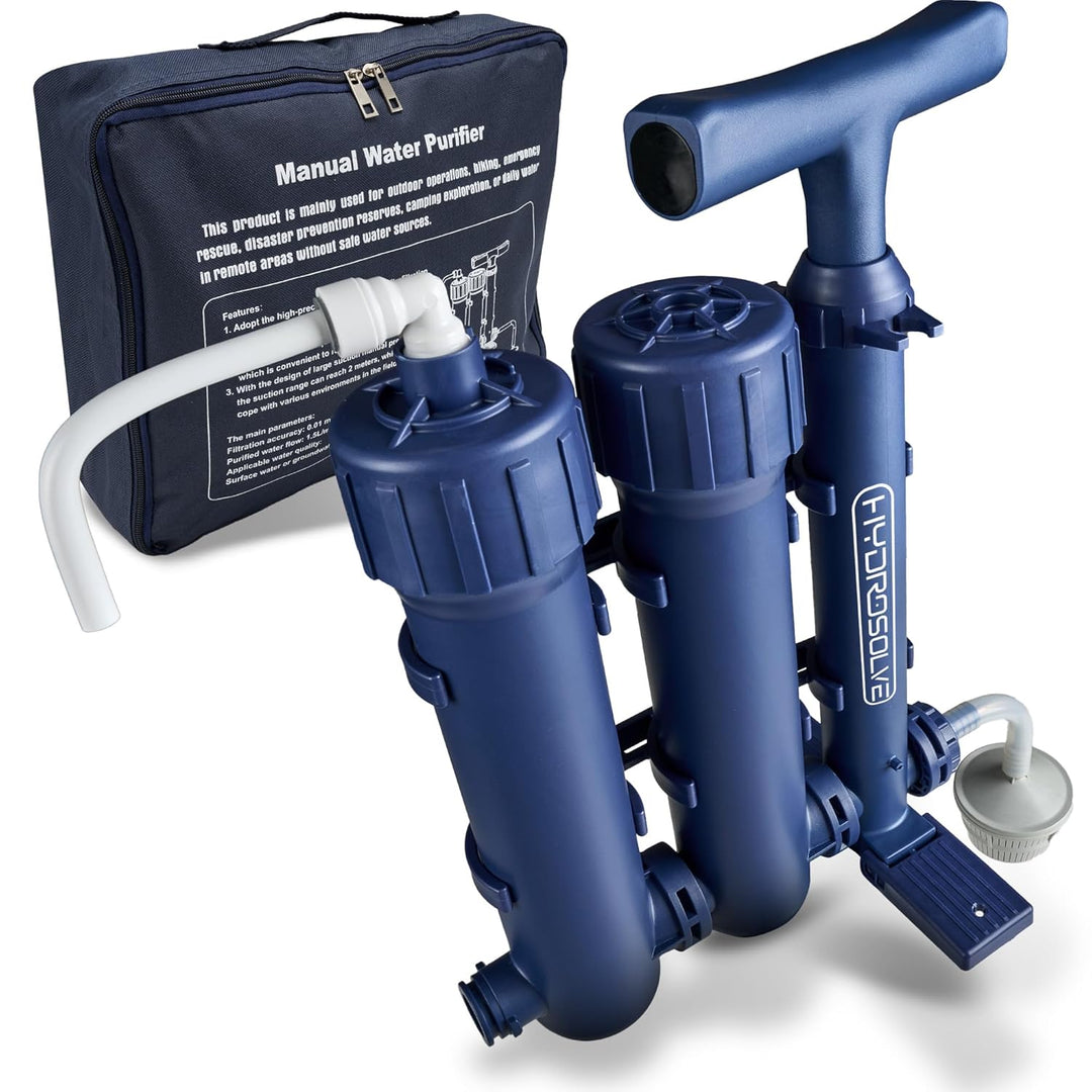 HYDROSOLVE Outdoor Tragbarer Wasserfilter Camping Notfall Wasseraufbereitungssystem mit Handpumpe Fi