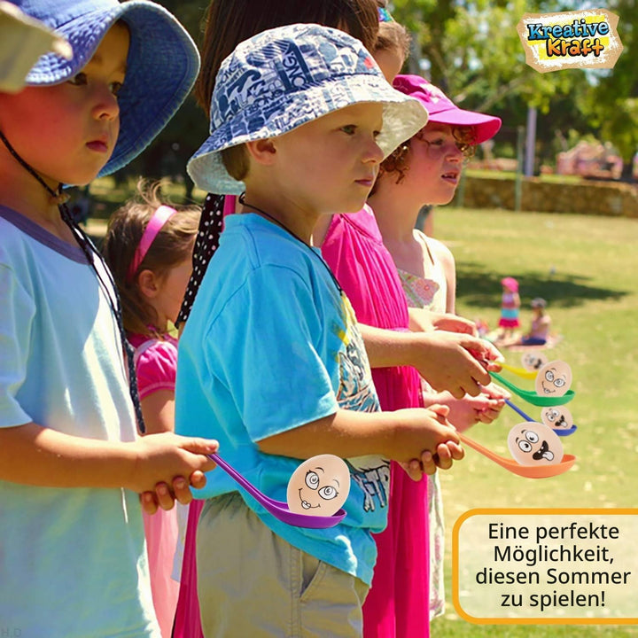 KreativeKraft Eierlaufen Kindergeburtstag Spiele Set, Plastik Eier Spielzeug Löffel Set, Outdoor Spi