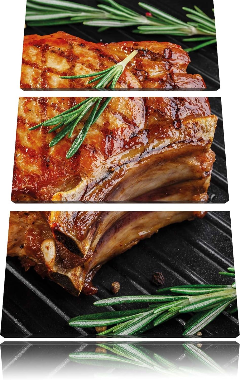 Pixxprint Steak Rumpsteak Fleisch als Leinwandbild | Grösse: 3 Teilig (120x80) | Wandbild| Kunstdruc