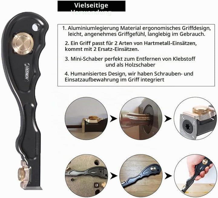 HONGDUI GD05 2-in-1 Holzbearbeitungsschaber, Aluminiumlegierung-Griff, Multifunktionaler Kleberschab