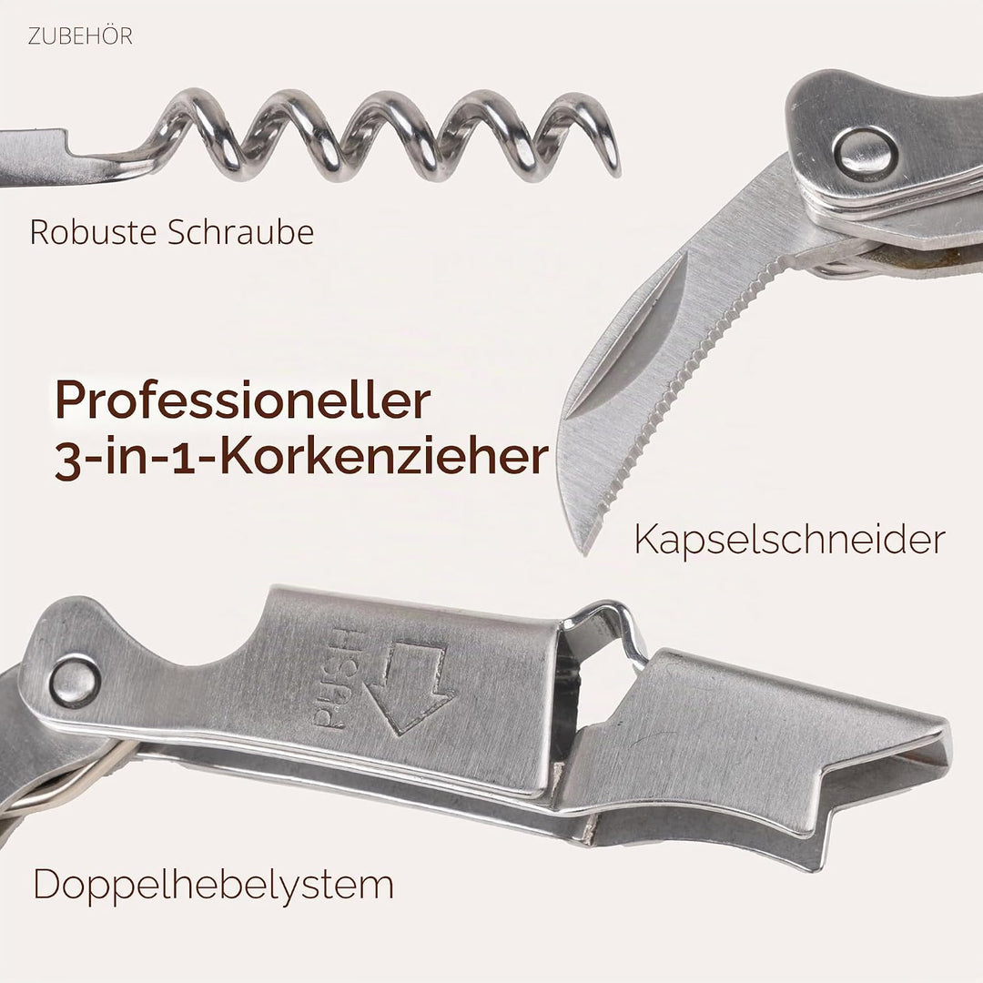 Filter zum Dekantieren des Weins in Trichterform aus Stahl mit Schichtstruktur und ergonomischem Gri