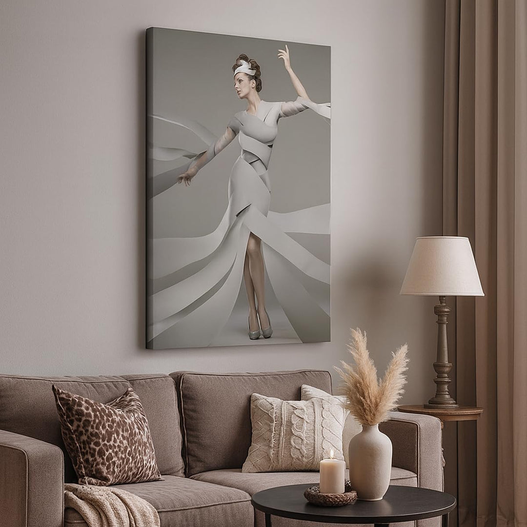 Bilder auf Leinwand 55x100cm Leinwandbild mit Rahmen Frau Modell Streifen Emotionen Gross Wanddeko B