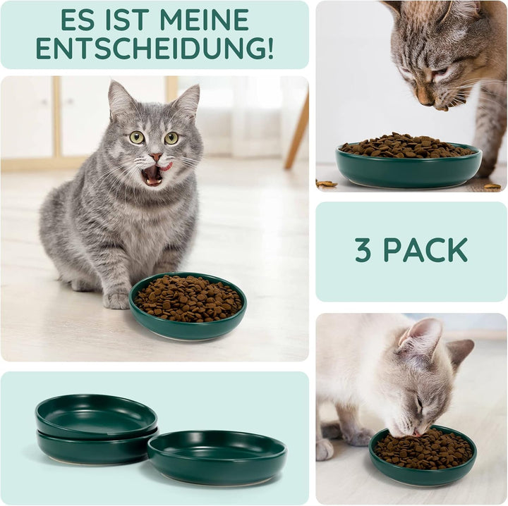 SPUNKYJUNKY Katzennäpfe 3 Stück Futternäpfe Keramik Fressnapf für Katzen (Grün) Grün Round (300ml*3)