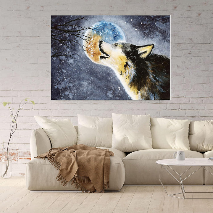 wandmotiv24 Poster als Wanddeko, Grösse Din A0, Heulender Wolf, Gemälde, Mond, Mitternacht, Tier, Mo