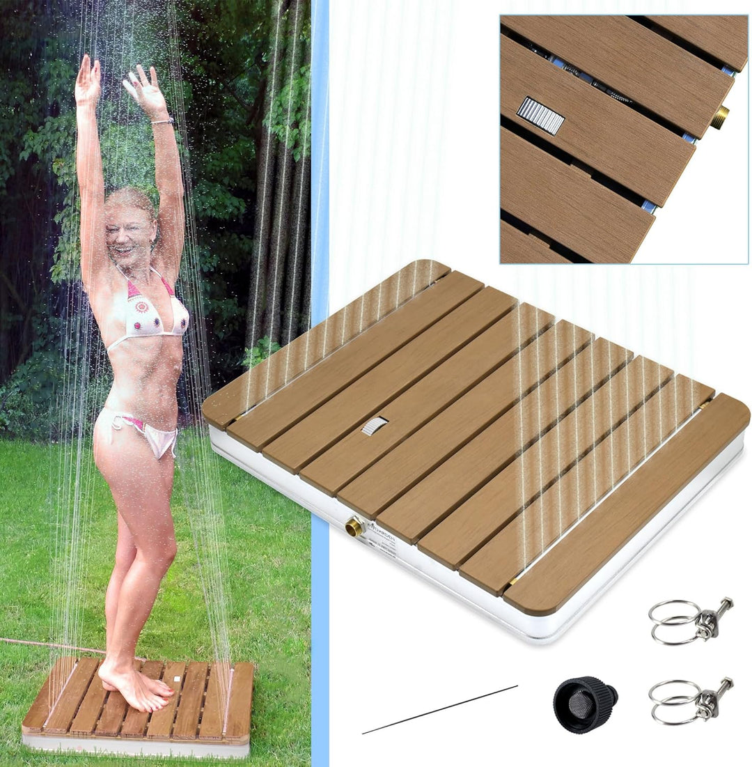 @tec Gartendusche Aussendusche aus WPC, im Holz Look, Mobile Bodendusche Campingdusche, Sauna- & Poo
