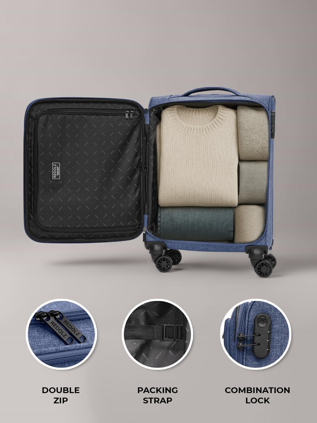 REDOLZ Cabin Weichschalen Kabinen-Koffer | Leichter Trolley mit 4 Doppelrollen für Damen & Herren 37