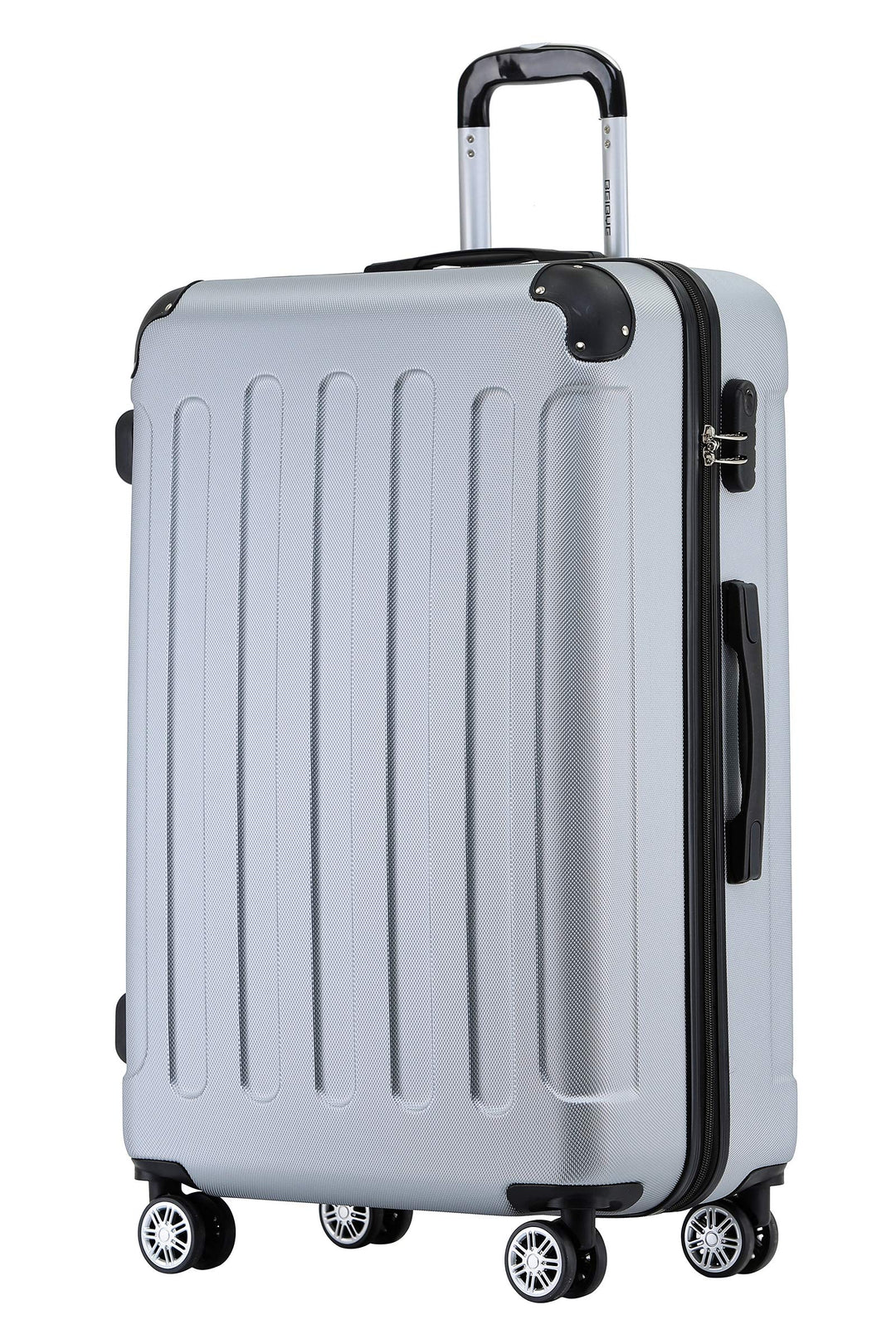 BEIBYE Hartschalen-Koffer Trolley Rollkoffer Reisekoffer Handgepäck 4 Rollen (M-L-XL-Set) (Silber, X