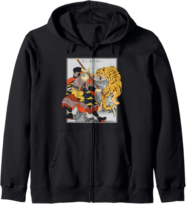 Japanese Samurai General Fighting Tiger Artwork Culture Fan Kapuzenjacke