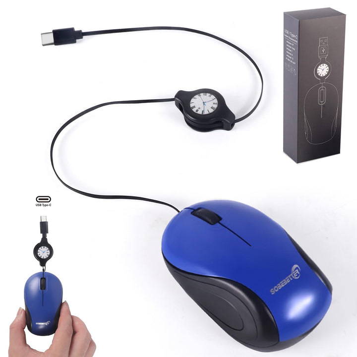 Mini Maus mit Kabel und Einziehbarem USB C Corded,Retractable 70 cm,1000D-PI Optische Typ-C Computer