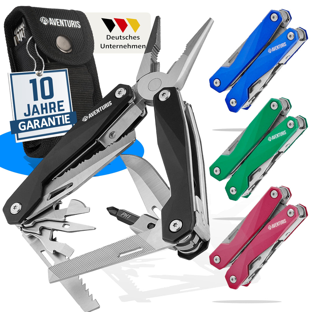 AVENTURIS® Multitool-Werkzeug aus Edelstahl mit 21 Funktionen, Geschenk für Mann, Multi tool mit Zan