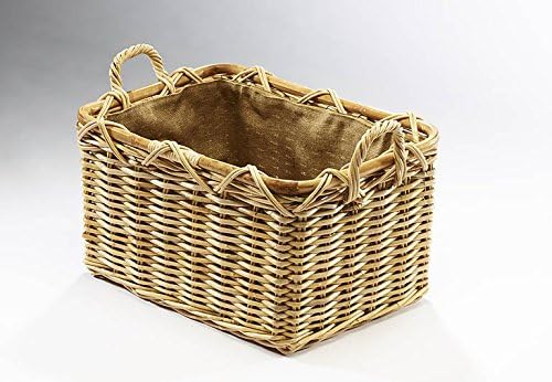 Kobolo Holzkorb für Kaminholz rechteckig natur aus Rattan mit Griffen und