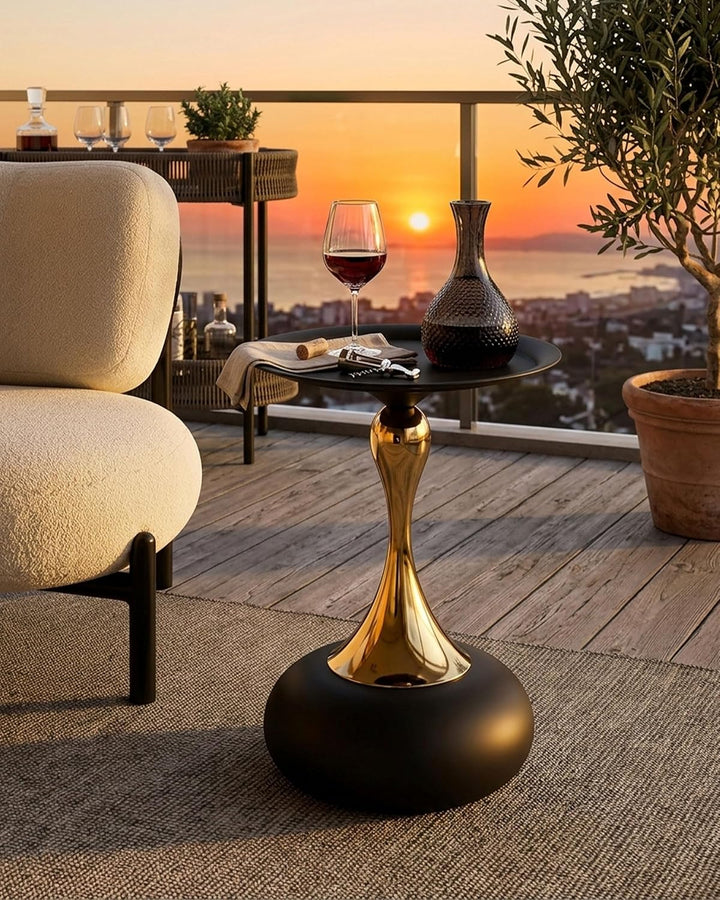 Couchtisch Schwarz Gold, Kleiner Runder Couchtisch Vintage, Metall Beistelltisch Rund Gold, Kreative