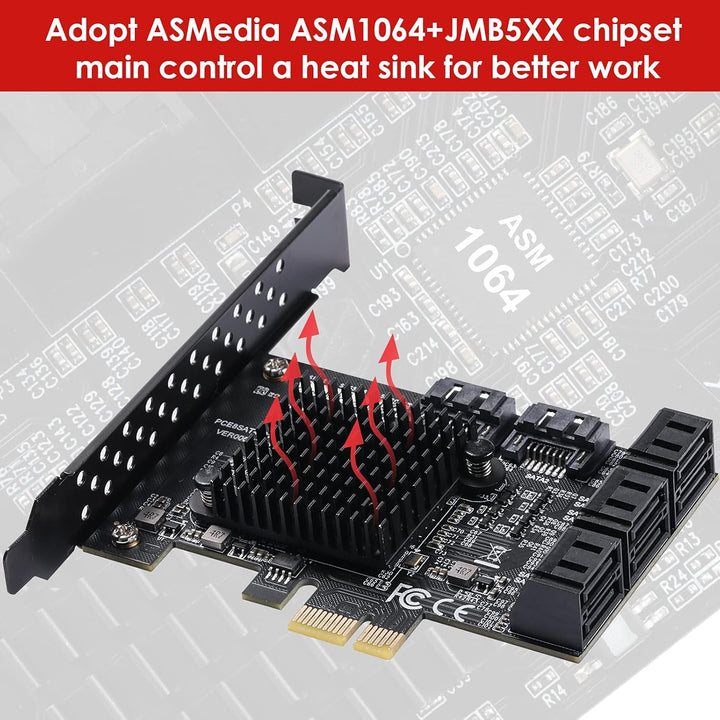 MZHOU SATA PCIE Karte,8 SATA Port ASM1064+575 3.0 PCIe Card with 8 SATA Cables 6 Gbit/s Controller E