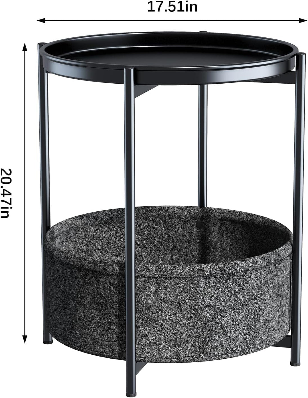 Beistelltisch Rund, Kleiner Tisch, Metall Balkontisch, Sofatisch 2 Ebenen, Couchtisch mit Korb aus S