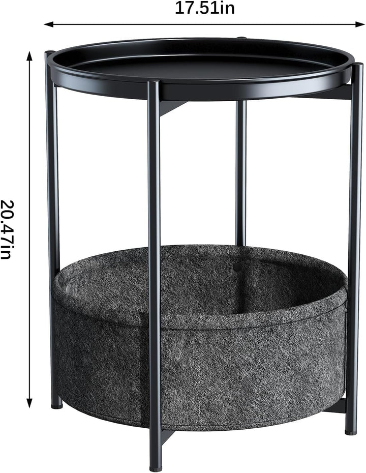 Beistelltisch Rund, Kleiner Tisch, Metall Balkontisch, Sofatisch 2 Ebenen, Couchtisch mit Korb aus S