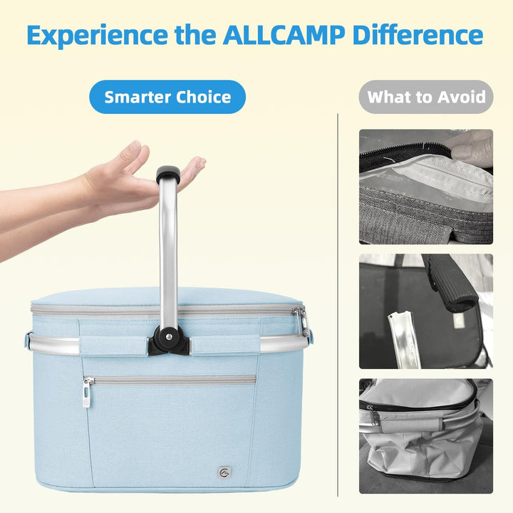 ALLCAMP Faltbar Isoliert Kühltasche - Einkaufskorb Thermo Mit Deckel, Abnehmbarer Picknickkorb 2 Per