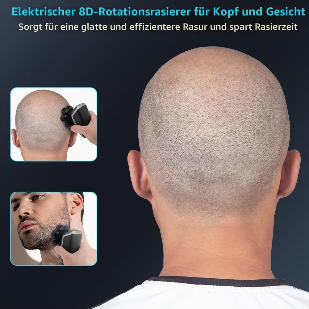 OFFCUP Glatzen Rasierer Herren IPX6 Wasserdicht Kopfrasierer Glatze mit 8D Scherköpfe Wiederaufladba