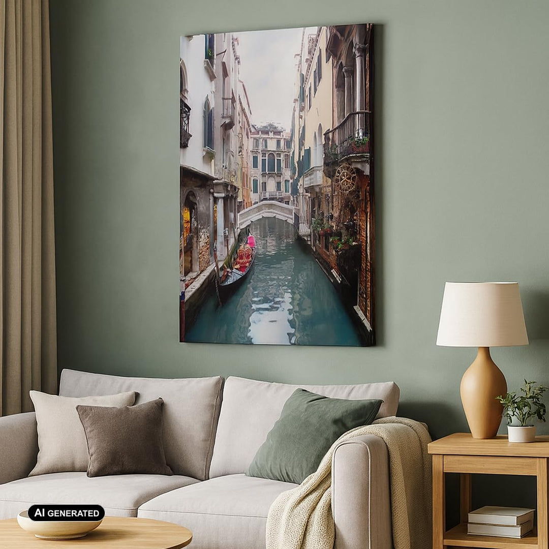 Bilder auf Leinwand Boot Brücke Tourismus Venedig Leinwandbild mit Rahmen 45x80cm Wandbilder Dekorat