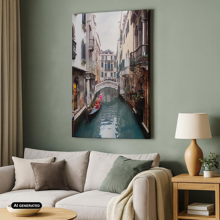 Bilder auf Leinwand Boot Brücke Tourismus Venedig Leinwandbild mit Rahmen 45x80cm Wandbilder Dekorat
