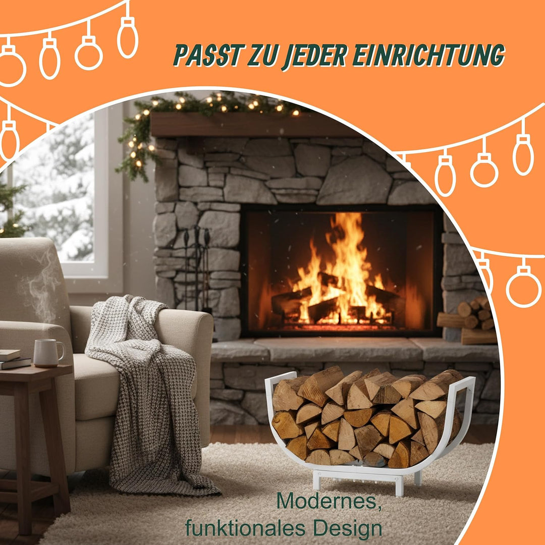 Relaxdays Kaminholzregal, Metall, HxBxT: 35 x 65 x 21 cm, Kaminholzhalter innen, geschwungener Kamin